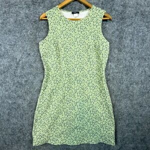 Vintage David Wayne Dress Womens Large Green Ditsy Floral Stretch Casual Summery